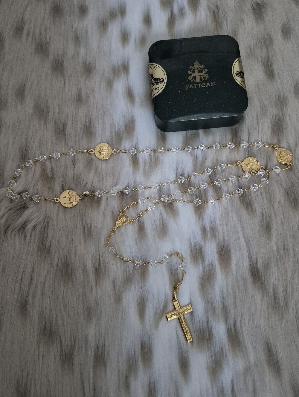 🌙 Italian Gold 800 Silver Vermeil & Swarovski Crystal Rosary Vicenza VI 275 NOS - Picture 10 of 16